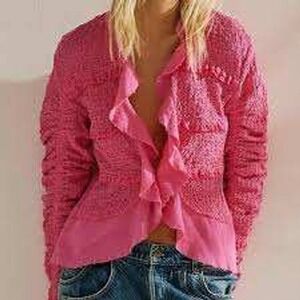 We The Free Demi Ruffle‎ Jacket Artsy Ruched longsleeve bolero top Size Large